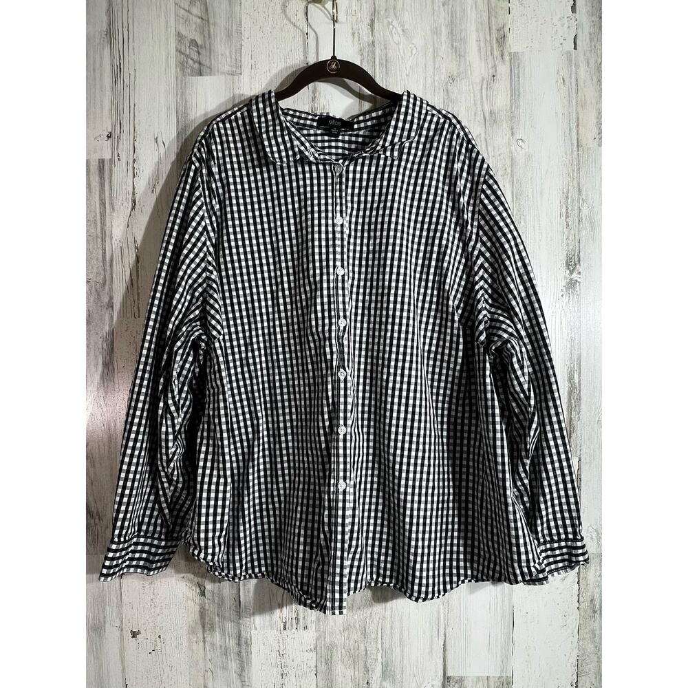 Ellos‎ Womens Button Up Shirt Plus Size 28 Black White Gingham Check Cotton